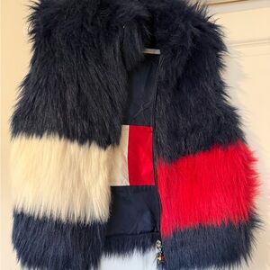 Tommy Hilfiger Faux Fur Vest - Red, White, and Blue